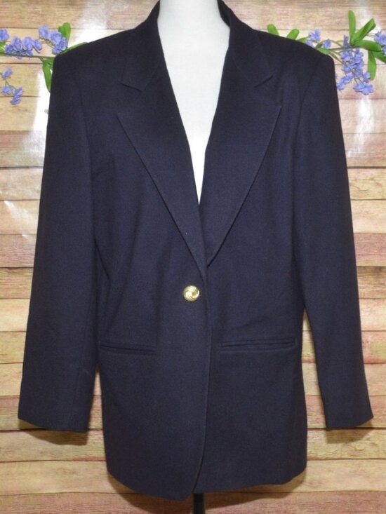 Vintage Savannah Ladies 12 Single Gold Button 100% Wool Navy Blue Blazer Jacket - Picture 1 of 9
